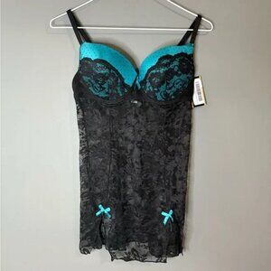 NWT Just Sexy Lingerie, size L, Black Lace mesh slip with matching panties